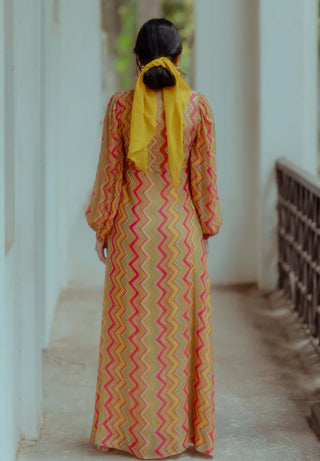 Paulmi & Harsh-Multicolor Zigzag Print Maxi Dress-INDIASPOPUP.COM