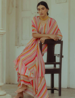 Paulmi & Harsh-Multicolor Kaftan With Skirt And Belt-INDIASPOPUP.COM