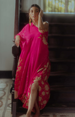 Paulmi & Harsh-Rose Print Tie Up Dress With Skirt-INDIASPOPUP.COM