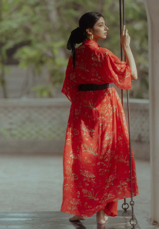 Paulmi & Harsh-Poppy Red Printed Dress-INDIASPOPUP.COM