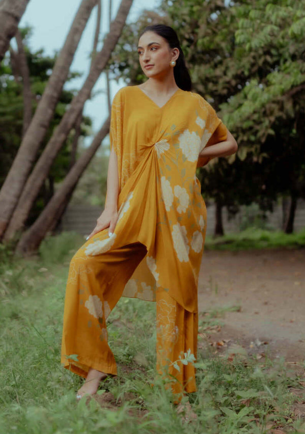 Paulmi & Harsh-Ochre Yellow Kurta With Pants-INDIASPOPUP.COM