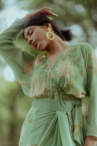Paulmi & Harsh-Fern Green Printed Dress-INDIASPOPUP.COM