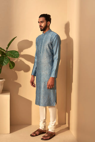 Dhruv Vaish-Mineral Blue Embroidered Kurta Set-INDIASPOPUP.COM