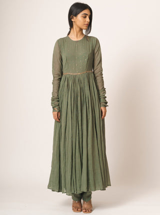 Dot-Sage Green Anarkali Kurta-INDIASPOPUP.COM