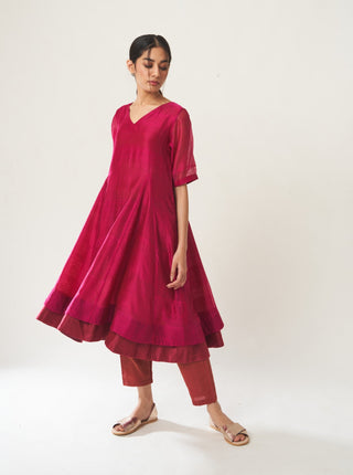 Dot-Pink & Green Kurta Set With Dupatta-INDIASPOPUP.COM