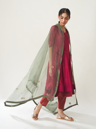 Dot-Pink & Green Kurta Set With Dupatta-INDIASPOPUP.COM