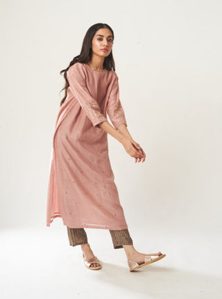 Dot-Oldrose And Grey Kurta Set-INDIASPOPUP.COM