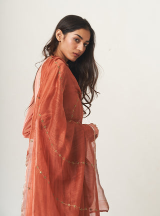 Dot-Peach Ghoomar Kurta & Dupatta-INDIASPOPUP.COM