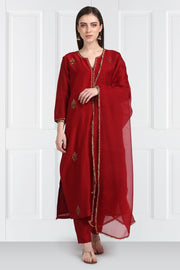 Label Earthen-Maroon Kurta & Pants With Dupatta-INDIASPOPUP.COM