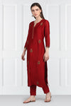 Label Earthen-Maroon Kurta & Pants With Dupatta-INDIASPOPUP.COM