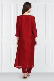 Label Earthen-Maroon Kurta & Pants With Dupatta-INDIASPOPUP.COM