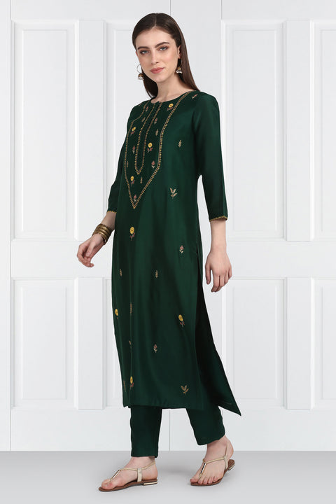 Label Earthen-Green Kurta & Pants With Dupatta-INDIASPOPUP.COM