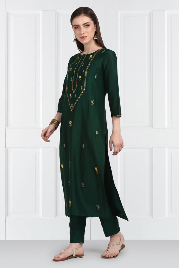 Label Earthen-Green Kurta & Pants With Dupatta-INDIASPOPUP.COM