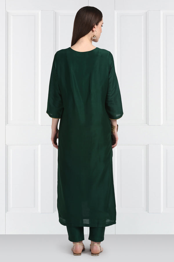 Label Earthen-Green Kurta & Pants With Dupatta-INDIASPOPUP.COM