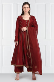 Label Earthen-Maroon Kurta & Dupatta With  Palazzo-INDIASPOPUP.COM