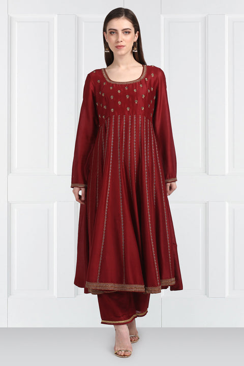 Label Earthen-Maroon Kurta & Dupatta With  Palazzo-INDIASPOPUP.COM