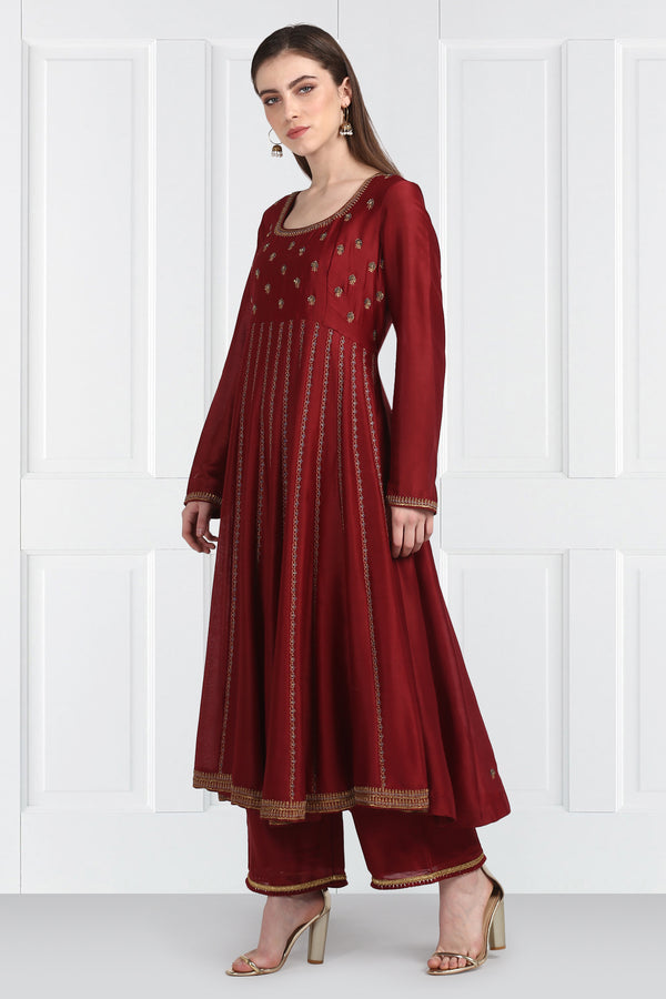 Label Earthen-Maroon Kurta & Dupatta With  Palazzo-INDIASPOPUP.COM
