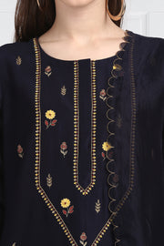 Label Earthen-Navy Blue Kurta & Pants With Dupatta-INDIASPOPUP.COM