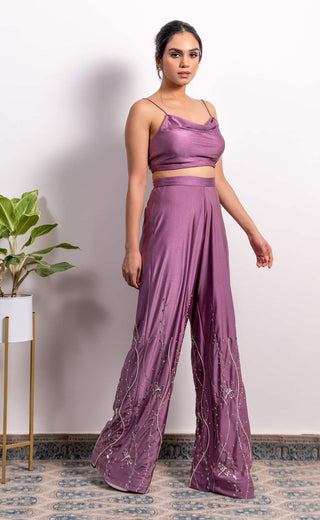 Silky Bindra-Purple Cowl Top With Pant-INDIASPOPUP.COM