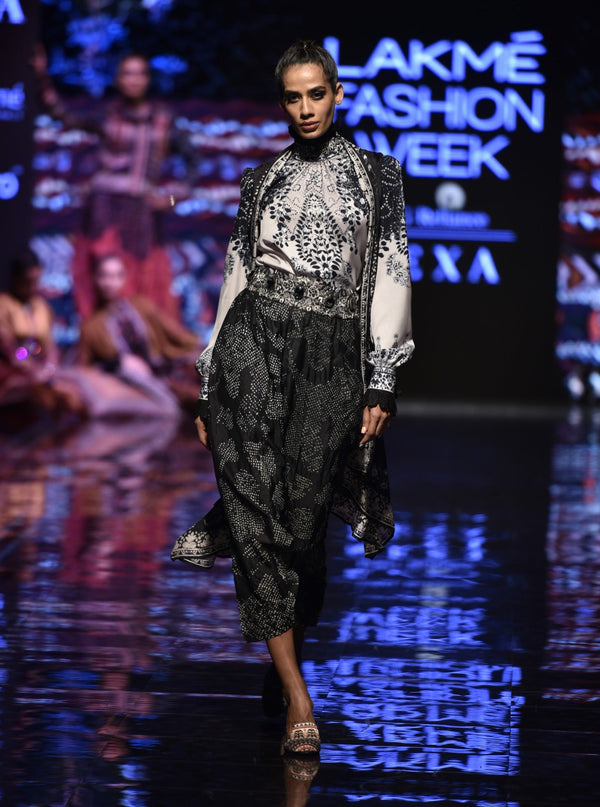 Rajdeep Ranawat-Black & White Printed Top With Pant-INDIASPOPUP.COM