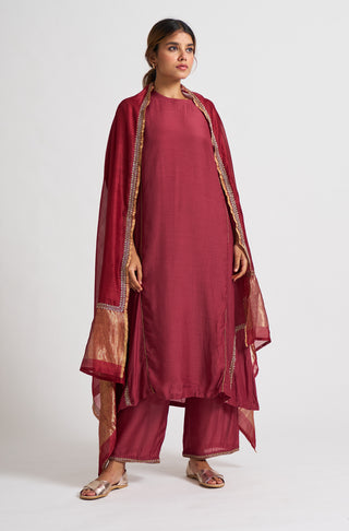 Dot-Ekaja Deep Maroon Kurta Set-INDIASPOPUP.COM