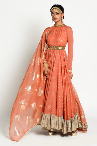 Rishi & Vibhuti-Tangerine Noori Anarkali Set-INDIASPOPUP.COM