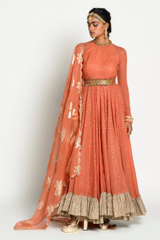 Rishi & Vibhuti-Tangerine Noori Anarkali Set-INDIASPOPUP.COM