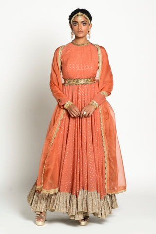 Rishi & Vibhuti-Tangerine Noori Anarkali Set-INDIASPOPUP.COM