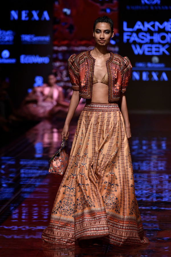 Rajdeep Ranawat-Red & Orange Printed Jacket With Skirt-INDIASPOPUP.COM