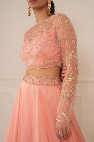 Mani Bhatia-Peony Pink Embroidered Lehenga Set-INDIASPOPUP.COM