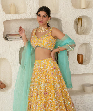 Mani Bhatia-Sunshine Embroidered Lehenga Set-INDIASPOPUP.COM