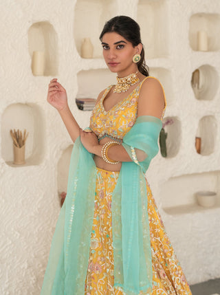 Mani Bhatia-Sunshine Embroidered Lehenga Set-INDIASPOPUP.COM