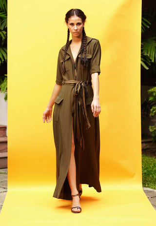 Nikita Mhaisalkar-Olive Green Shirt Dress-INDIASPOPUP.COM