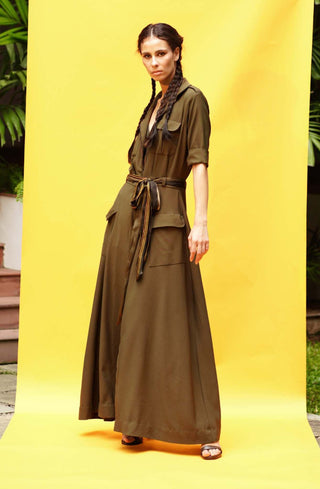 Nikita Mhaisalkar-Olive Green Shirt Dress-INDIASPOPUP.COM