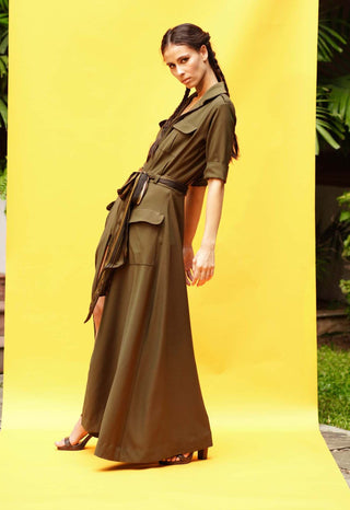 Nikita Mhaisalkar-Olive Green Shirt Dress-INDIASPOPUP.COM