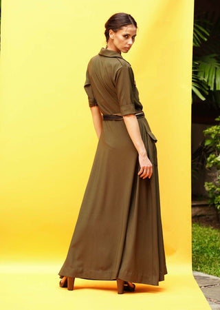 Nikita Mhaisalkar-Olive Green Shirt Dress-INDIASPOPUP.COM