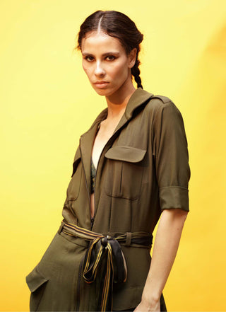 Nikita Mhaisalkar-Olive Green Shirt Dress-INDIASPOPUP.COM