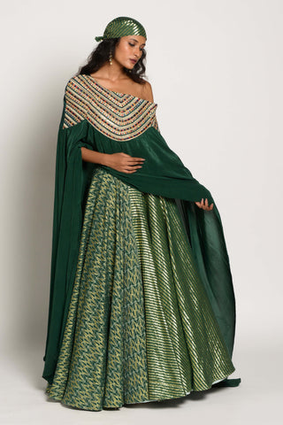 Rishi & Vibhuti-Bottle Green Rukhsar Skirt Set-INDIASPOPUP.COM