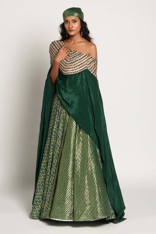 Rishi & Vibhuti-Bottle Green Rukhsar Skirt Set-INDIASPOPUP.COM