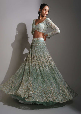 Ritika Mirchandani-Aqua Ivory Lehenga Set-INDIASPOPUP.COM