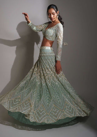 Ritika Mirchandani-Aqua Ivory Lehenga Set-INDIASPOPUP.COM