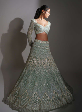 Ritika Mirchandani-Aqua Ivory Lehenga Set-INDIASPOPUP.COM