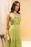 Silky Bindra-Green Tiered Embroidered Anarkali Set-INDIASPOPUP.COM