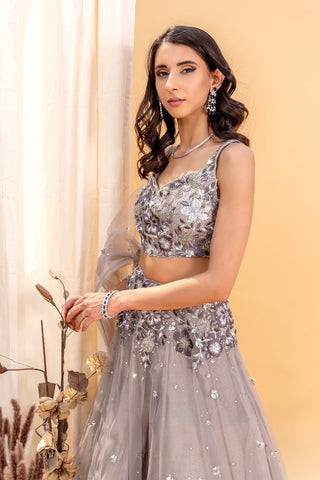 Silky Bindra-Grey Embroidered Lehenga Set-INDIASPOPUP.COM