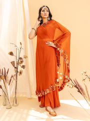 Silky Bindra-Orange Embroidered Palazzo With Blouse-INDIASPOPUP.COM