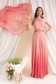 Silky Bindra-Ombre Dusty Pink Georgette Gown-INDIASPOPUP.COM