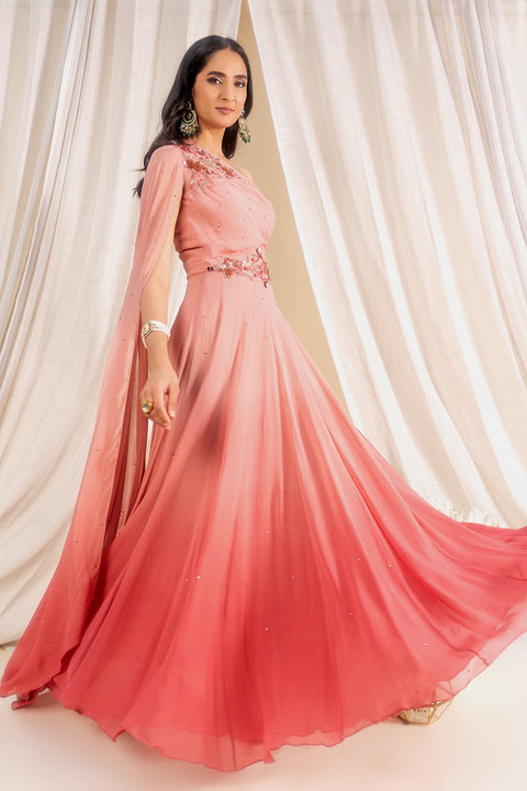 Silky Bindra-Ombre Dusty Pink Georgette Gown-INDIASPOPUP.COM