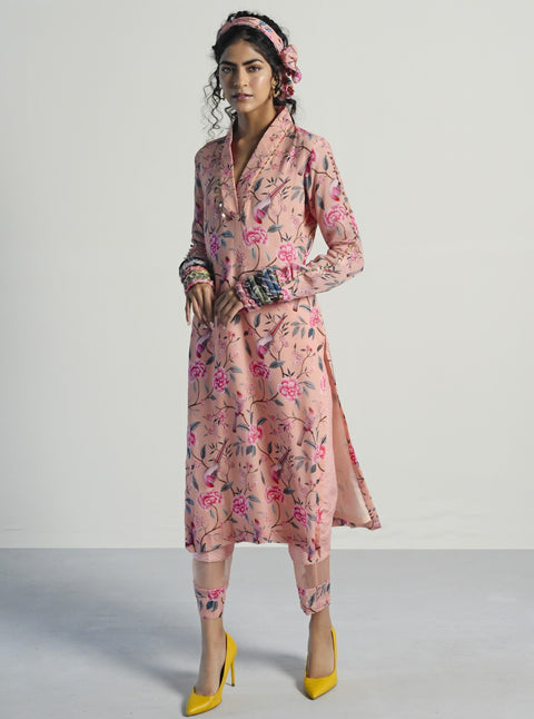 Rishi & Vibhuti-Peach Kurta With Pants-INDIASPOPUP.COM