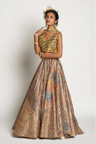 Rishi & Vibhuti-Multicolor Skirt With Amber Blouse-INDIASPOPUP.COM