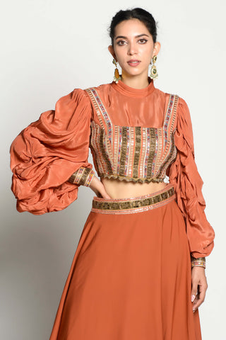 Rishi & Vibhuti-Tangerine Aayat Skirt Set-INDIASPOPUP.COM